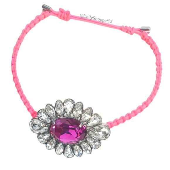 Swarovski by Shourouk Fuchsia Glass Rhinestone Braided Adjustable Bracelet - Picture 8 of 14